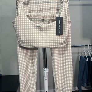 Kimberly C Tan and White Gingham 2 piece set